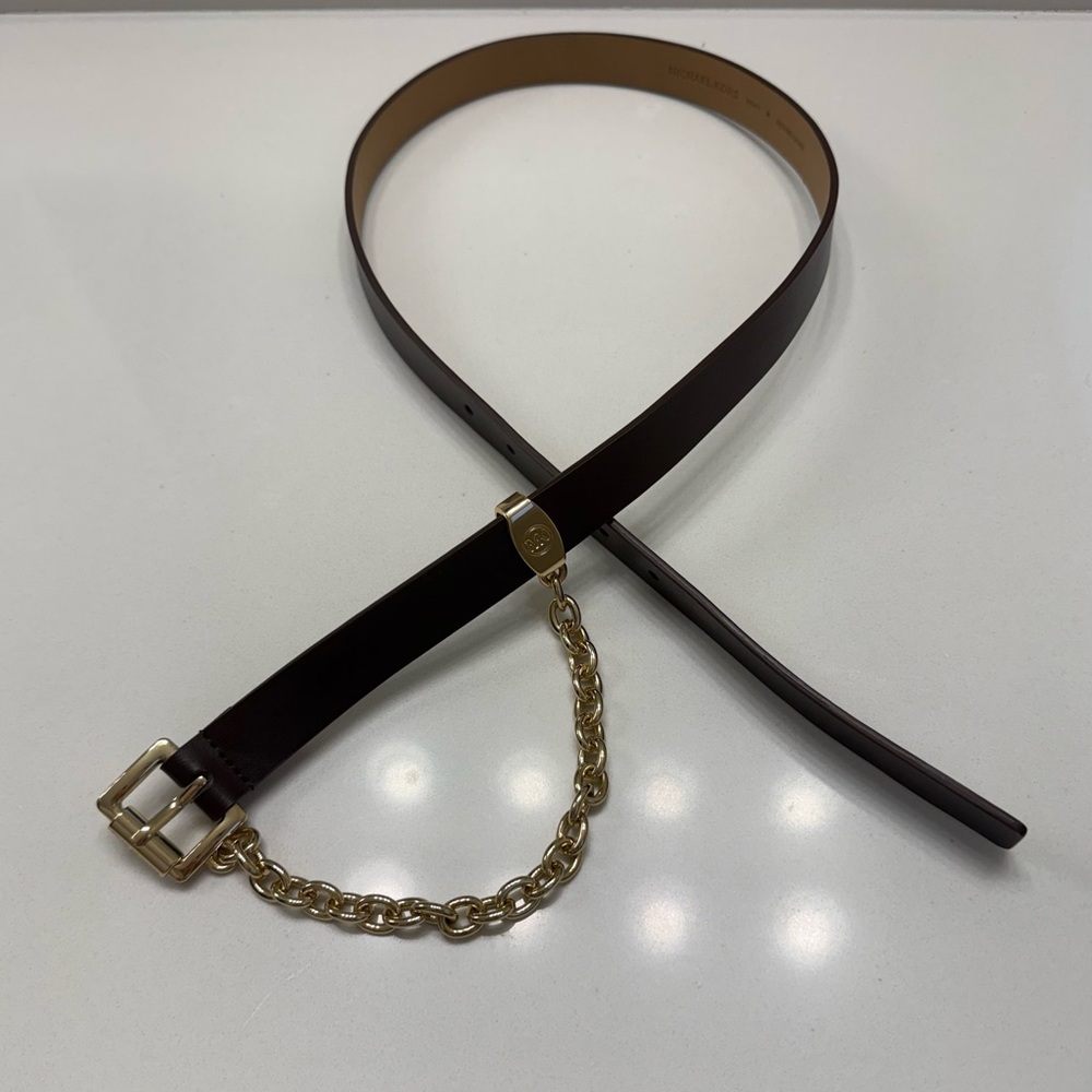 Michael Kors Brown Belt with Gold Chain Accent - Picture 4 of 7